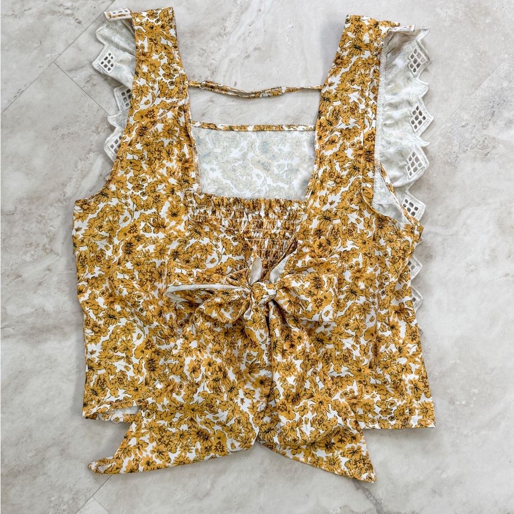 Gimmicks Floral Tie Back Top Women’s Medium Boho Western Cottagecore Lace Trim - Picture 6 of 7
